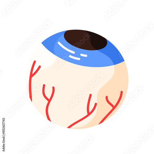 Gummy eyeball. Fruity chewy jelly candy. Tasty gelatin snack. Sugary Halloween creepy treat. Vector illustration in cartoon style. Isolated white background.