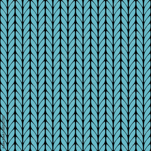 Vector illustration of blue knitted fabric on black background, Seamless Pattern, Plant, Nature, Vector design