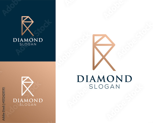 Abstract diamond logo. Letter R with diamond logo design illustration.	