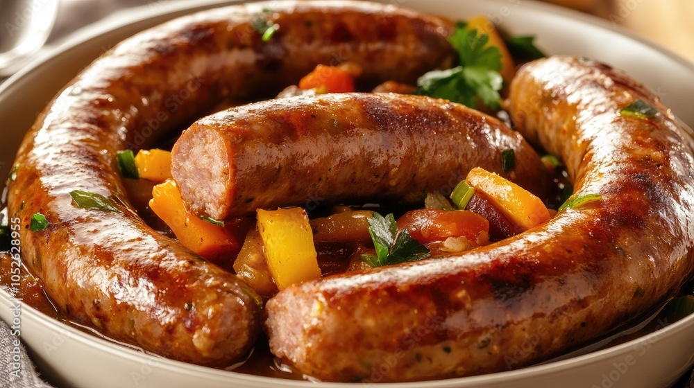 Delicious Grilled Sausages with Colorful Vegetables Delicious Grilled Sausages with Colorful Vegetables