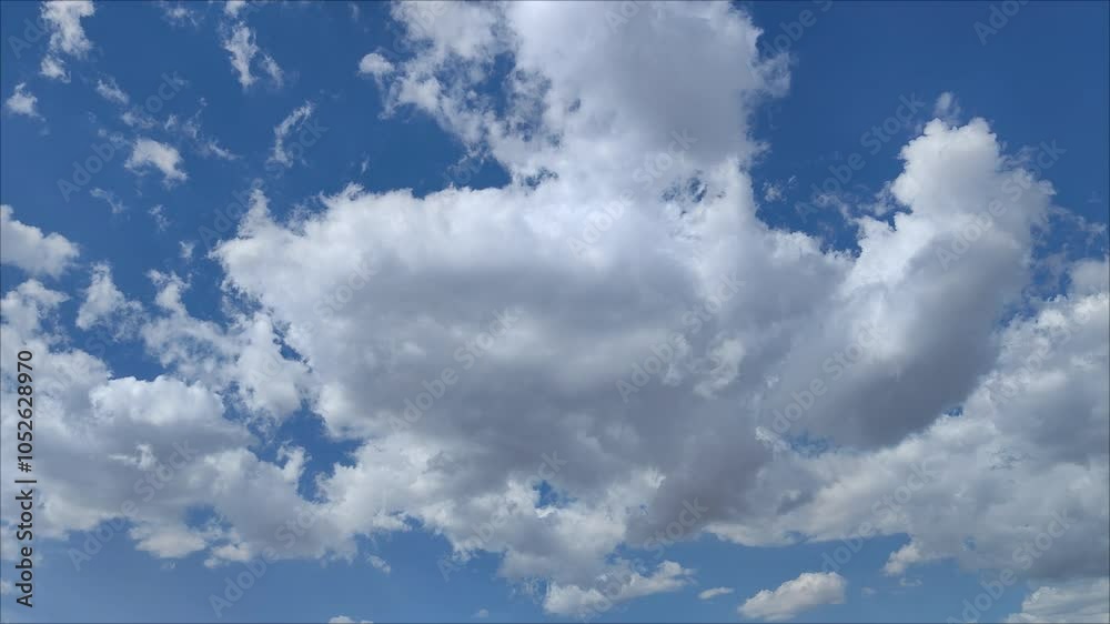 Large whitish and bright cumulus clouds moving across the blue sky Large whitish and bright cumulus clouds moving across the blue sky