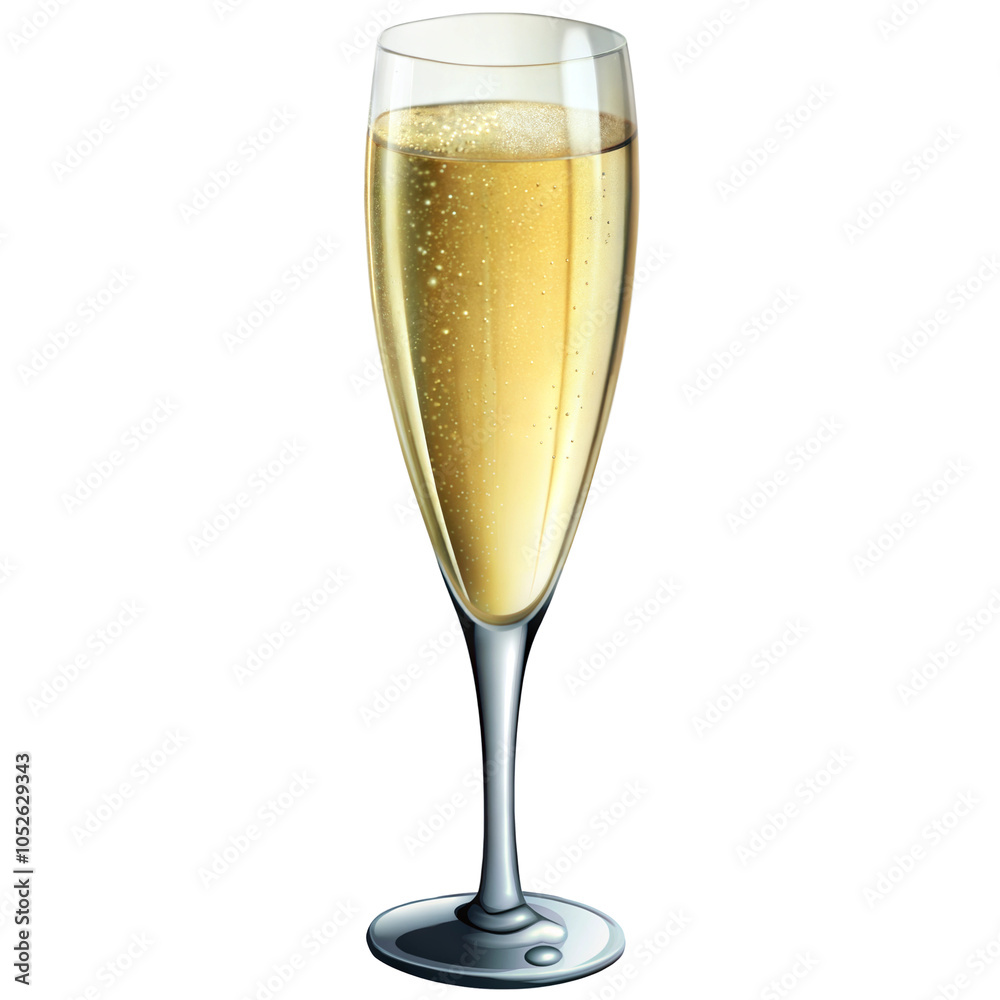 Champagne glass filled with bubbly drink, transparent or white isolate background. Watercolor style. Champagne glass filled with bubbly drink, transparent or white isolate background. Watercolor style.