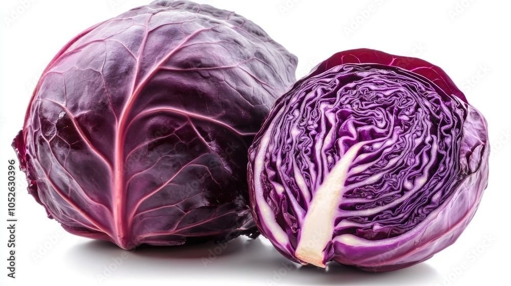 Red cabbage displayed on a white background Red cabbage displayed on a white background