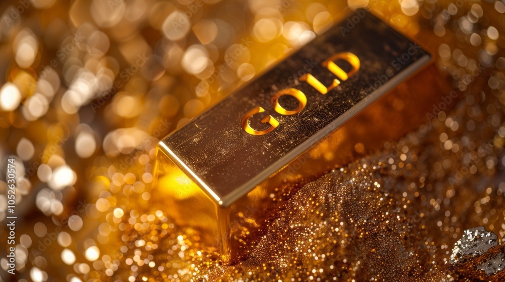 A gold ingot on a yellow background with the text GOLD written letters. The background featured gold bullion with yellow and golden colors. Investments in gold. Trading on precious metals market. A gold ingot on a yellow background with the text GOLD written letters. The background featured gold bullion with yellow and golden colors. Investments in gold. Trading on precious metals market.