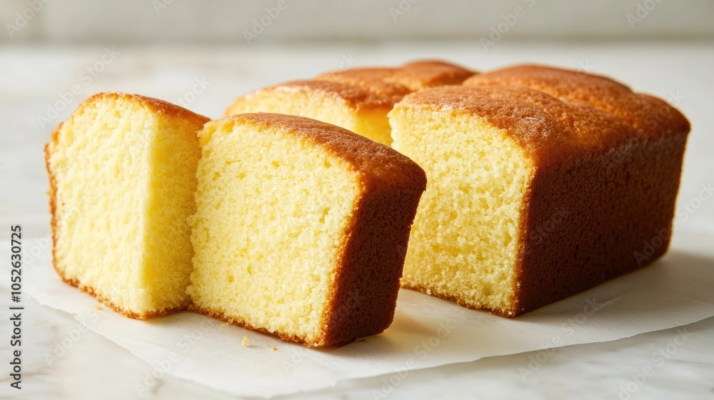 Sliced butter cake displayed against a white backdrop Sliced butter cake displayed against a white backdrop