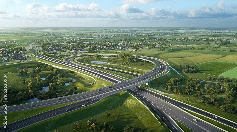 Scenic Aerial View of Modern Highway Interchange Scenic Aerial View of Modern Highway Interchange