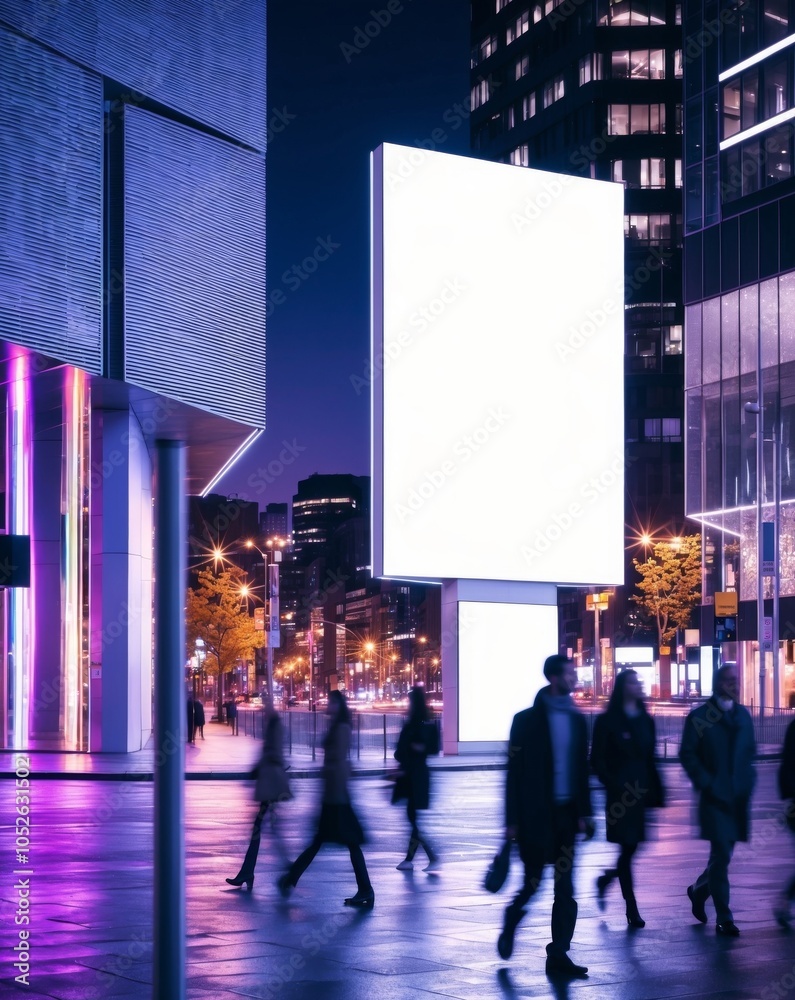 Blank Billboard Mockup on City Street at Night. Blank Billboard Mockup on City Street at Night.