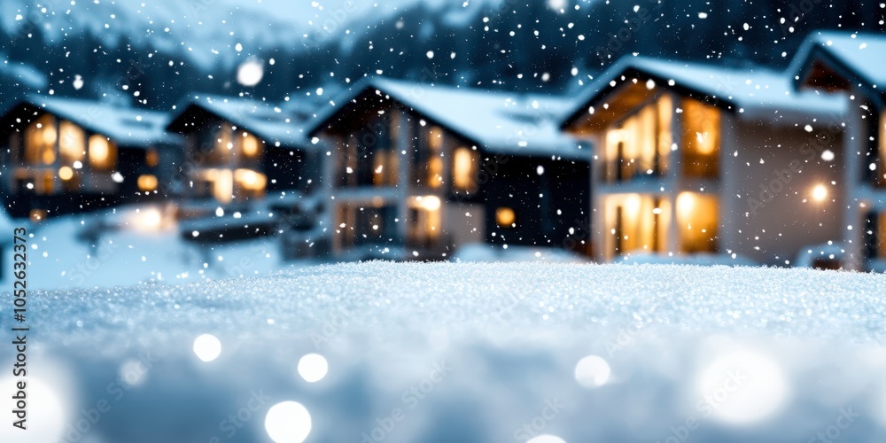 Fototapeta premium Enchanting winter village under a snowy sky