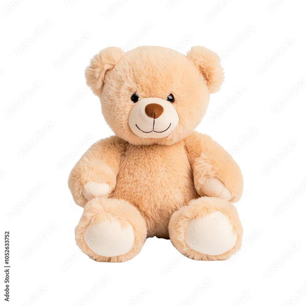 Obraz premium Cute plush teddy bear with soft fur, perfect for children's rooms, gifts, and cozy photography backdrops.