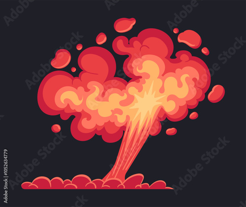 Cartoon explosion cloud. Comic bomb detonation dust cloud, puff steam cloud silhouette, steaming dust flat vector illustration. Cartoon smoke explosion cloud