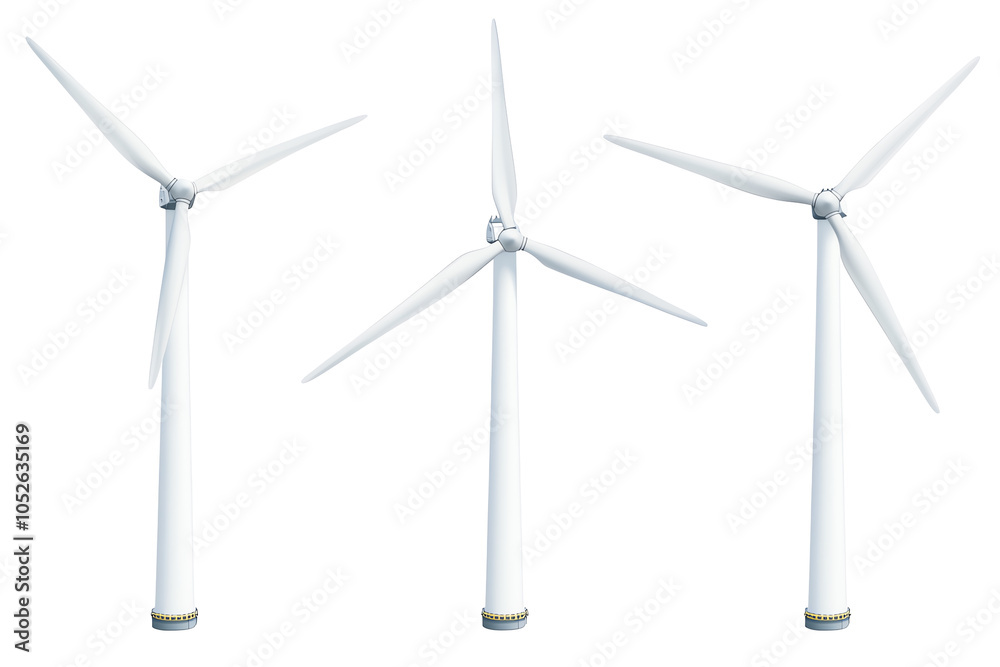 Three modern wind turbines harnessing renewable energy, set against a clear sky, symbolizing sustainability and technology. Three modern wind turbines harnessing renewable energy, set against a clear sky, symbolizing sustainability and technology.