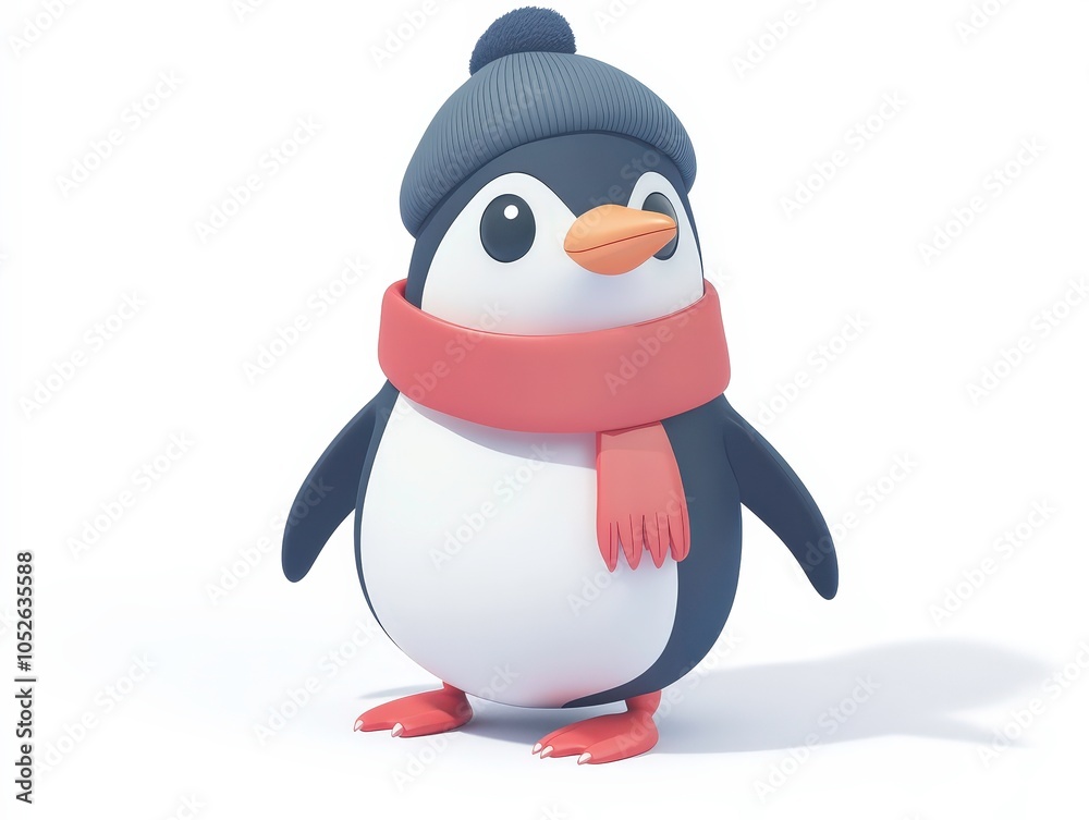 Fototapeta premium Stylish penguin in scarf and beanie high fidelity