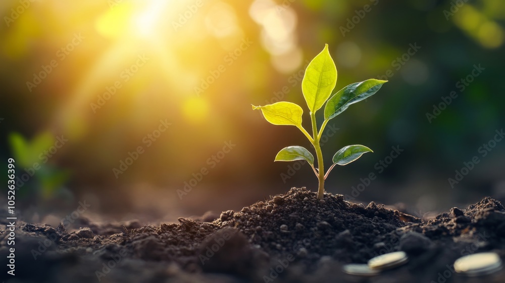 Fresh Plant Growing in Soft Earth with Sunlight Glow Fresh Plant Growing in Soft Earth with Sunlight Glow