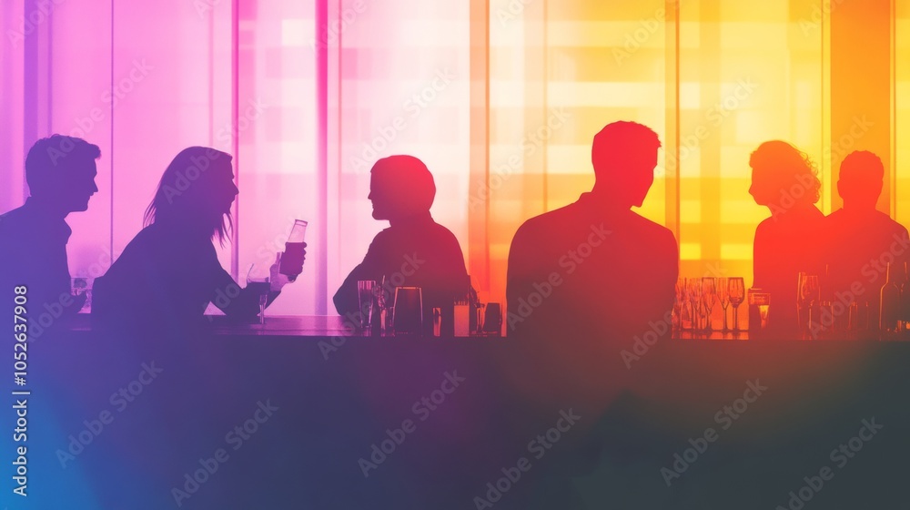 Fototapeta premium shadows of a group of people in a bar