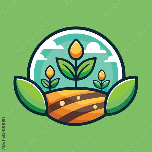 Cute cartoon illustration of a plant growing in soil.