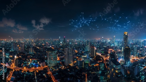 Wallpaper Mural Urban Nightscape with Digital Connections View Torontodigital.ca