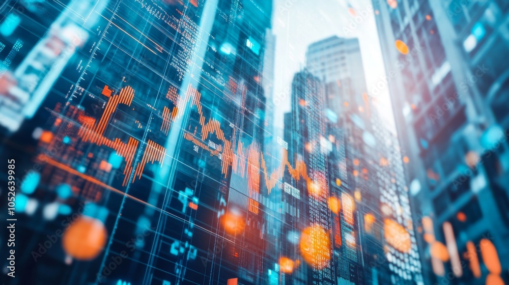 Obraz premium Urban Data Visualization with City Skyscrapers