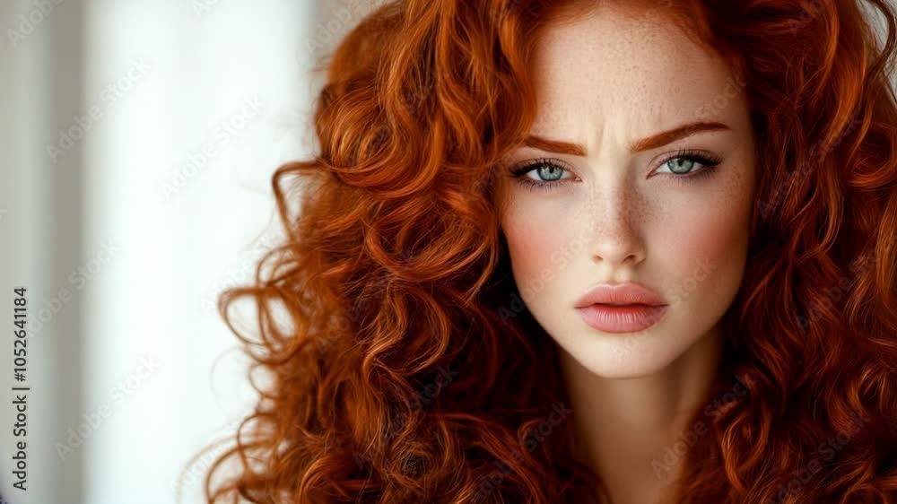 A young woman with striking red curls stands in a well-lit room, showcasing her unique beauty and confidence. A young woman with striking red curls stands in a well-lit room, showcasing her unique beauty and confidence.