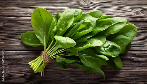 fresh bunch green spinach leaves sit old gray wooden table
