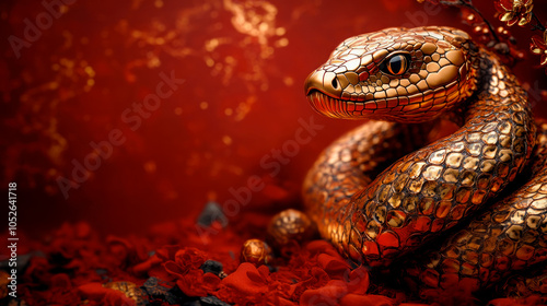 Snake dragon in Asian style, Chinese New Year 2025 concept, postcard design