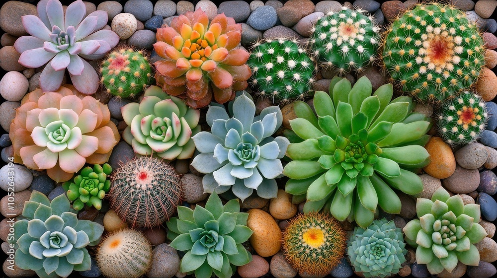 A variety of potted succulents lined up against a bright yellow wall in a modern setting A variety of potted succulents lined up against a bright yellow wall in a modern setting