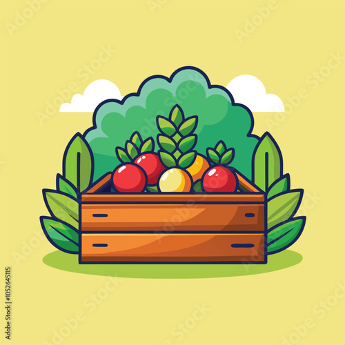 A cartoon illustration of a garden bed full of ripe fruit.