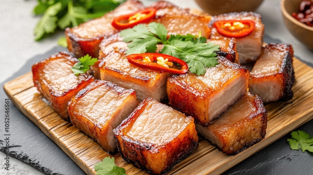 Deliciously Cooked Crispy Pork Belly Dish on Plate