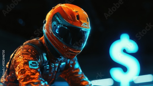 A racer clad in a protective helmet and suit prepares at the starting line, embodying readiness and focus for the race ahead