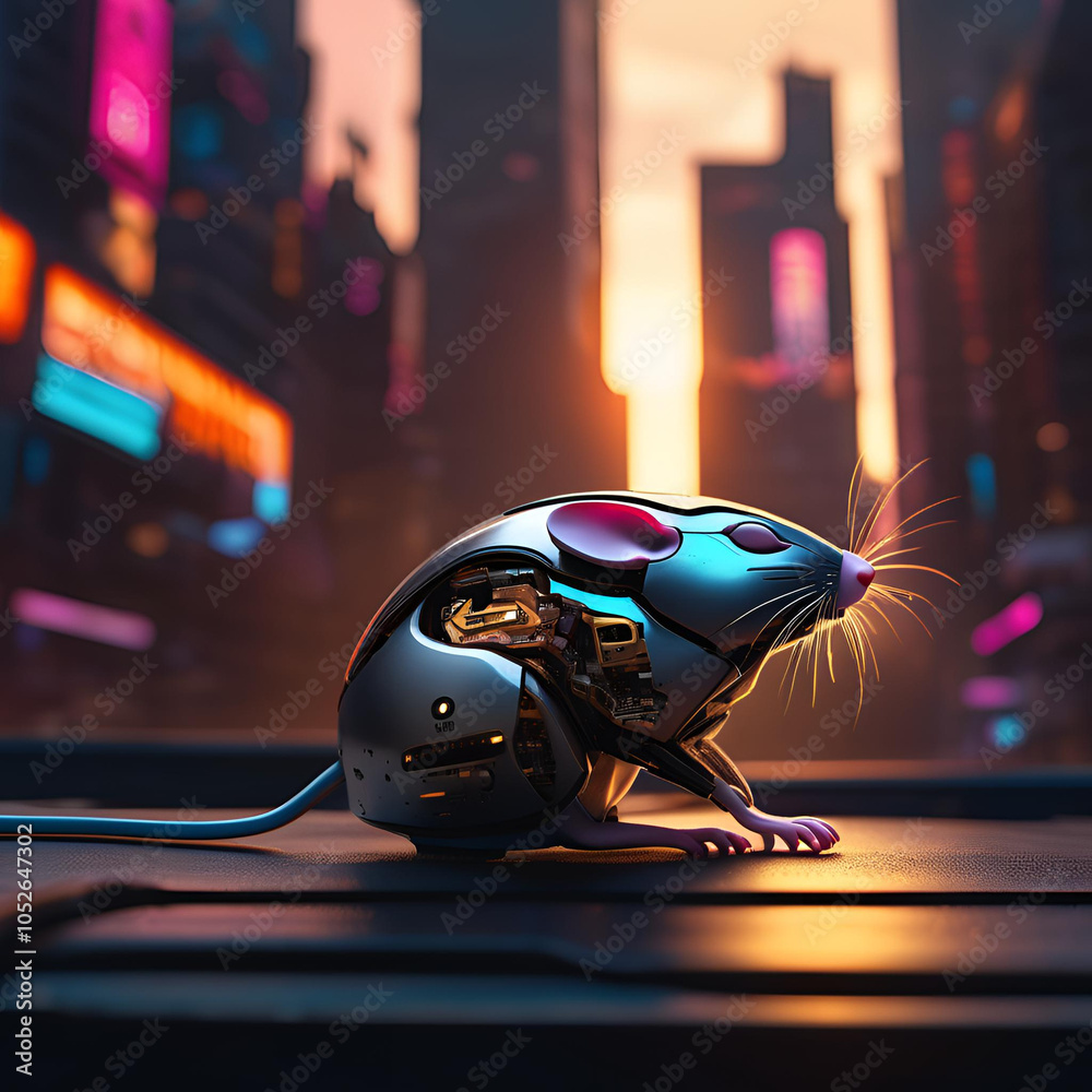 Fototapeta premium Cyberpunk mouse, Generative AI
