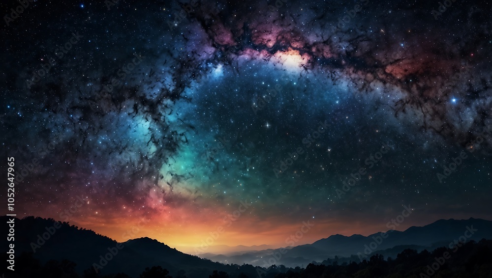 Beautiful fantasy starry night sky with a colorful galaxy. Beautiful fantasy starry night sky with a colorful galaxy.