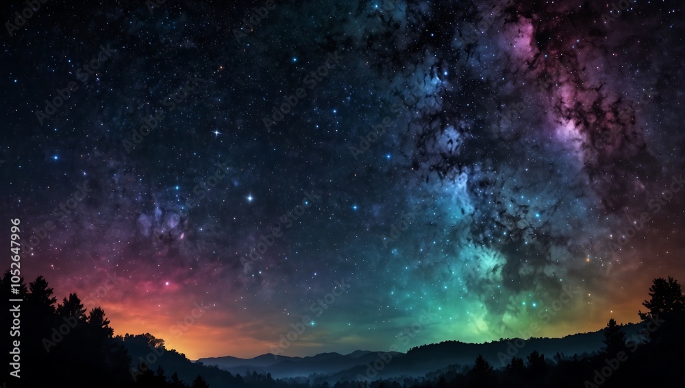 Beautiful fantasy starry night sky with a colorful galaxy. Beautiful fantasy starry night sky with a colorful galaxy.