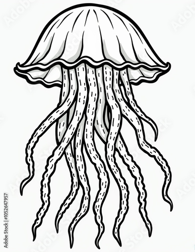 jellyfish in the sea elegant coloring book for kids or adults photo