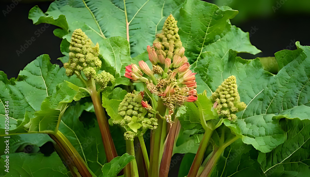 rheum australe himalayan rhubarb flowering garden outdoors flower buds rheum australe himalayan rhubarb flowering garden outdoors flower buds
