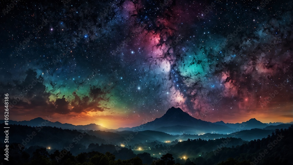 Beautiful fantasy starry night sky with a colorful galaxy. Beautiful fantasy starry night sky with a colorful galaxy.