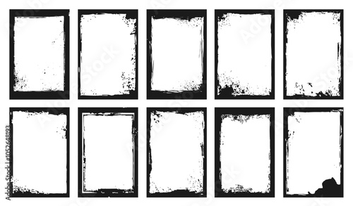 Black grunge texture frame set. Decorative vintage borders. Spray paint design elements with empty place for text. Durty rough brush stroke rectangular shapes.Black simple flat style Isolated vector