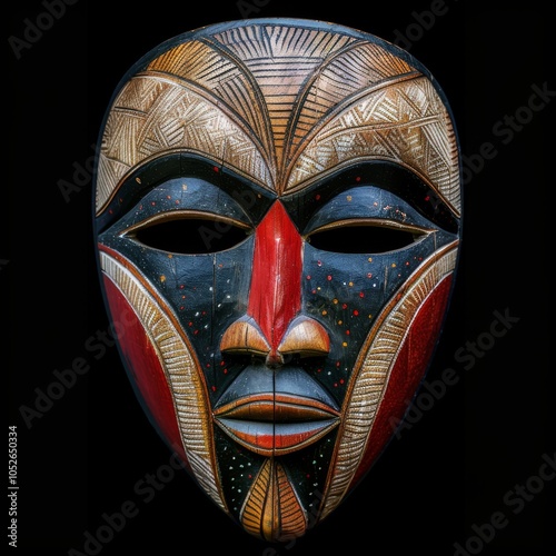 Wooden African Tribal Masks Set, Traditional Wooden Mask Carving photo