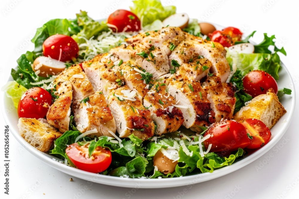 Caesar Salad, Green Lettuce Salat with Chicken and Parmesan Cheese, Caesar Salad, Copy Space Caesar Salad, Green Lettuce Salat with Chicken and Parmesan Cheese, Caesar Salad, Copy Space