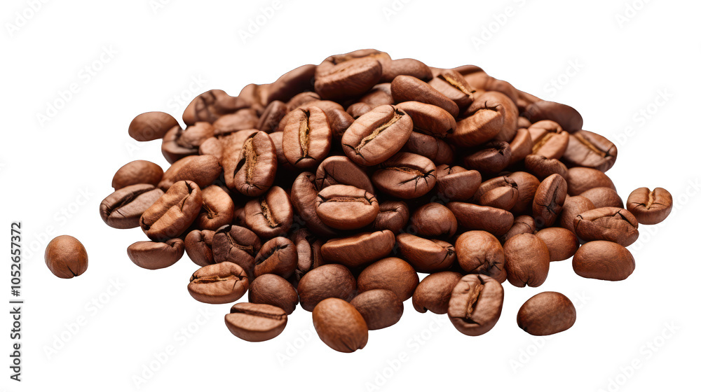 Naklejka premium A pile of roasted coffee beans, showcasing their rich texture an
