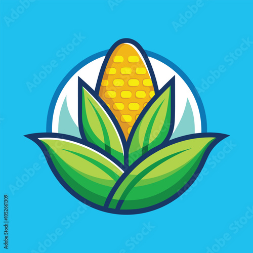 A cartoon illustration of a corn cob with leaves.