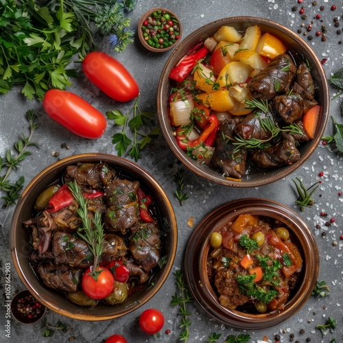 Dolma Set, Buglama with Lamb Shin, Vegetables, Fragrant Herbs. Sarma, Dolmades, Dolmadakia photo