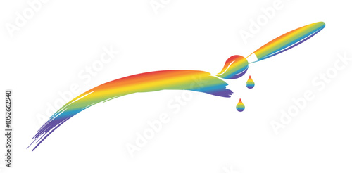 Brush icon with paint rainbow stroke. Multi-colored logo isolated on transparent background. LGBTQ Pride Flag Colors. Vector illustration 