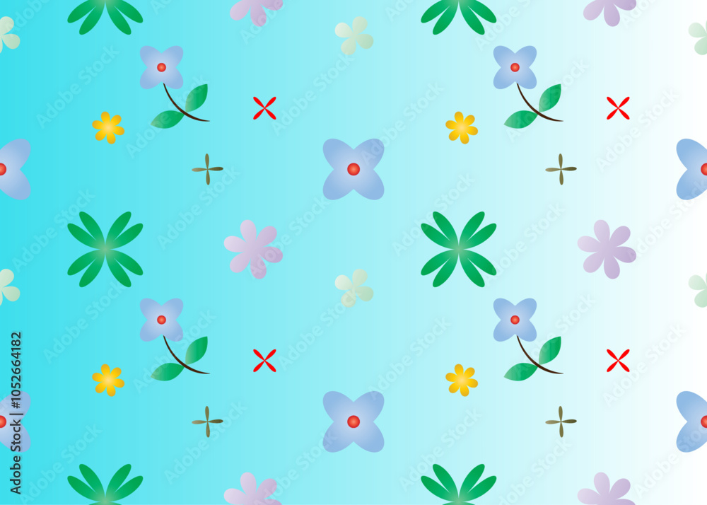 Seamless pattern with flowers and clover leaves on a blue background. Seamless pattern with flowers and clover leaves on a blue background.