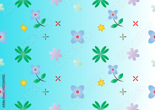 Wallpaper Mural Seamless pattern with flowers and clover leaves on a blue background. Torontodigital.ca