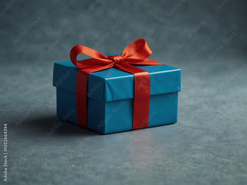 Christmas gift with Santa hat on a blue background Christmas gift with Santa hat on a blue background