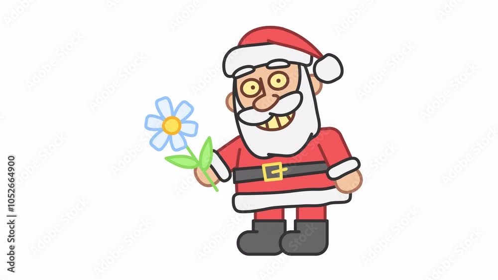 Santa holds flower and smiles. Alpha channel Santa holds flower and smiles. Alpha channel