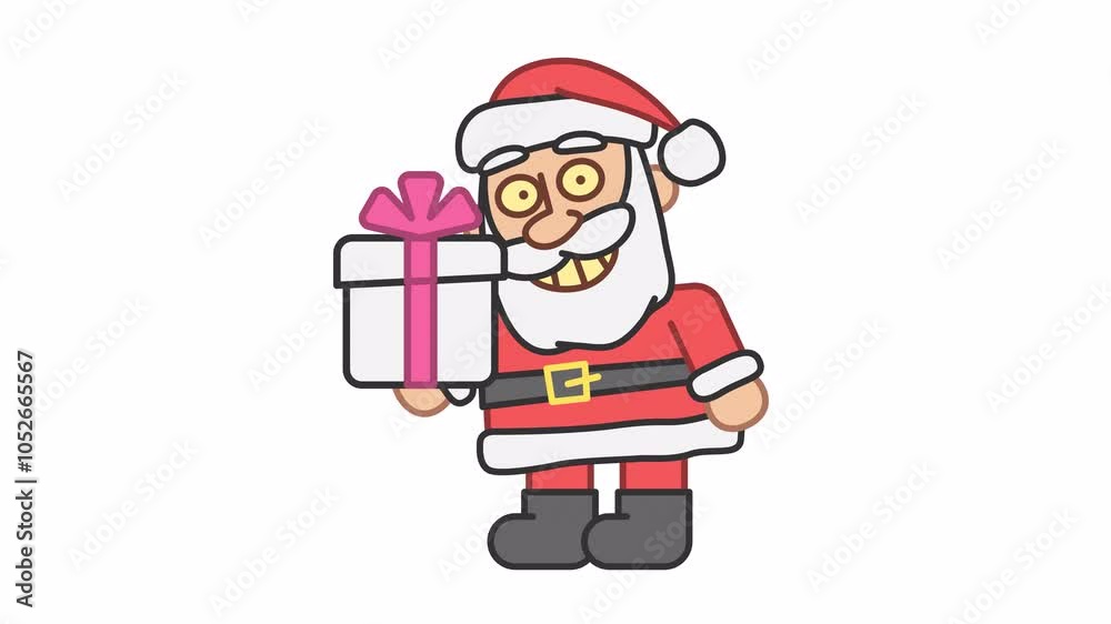 Santa holds gift box and smiles. Alpha channel Santa holds gift box and smiles. Alpha channel