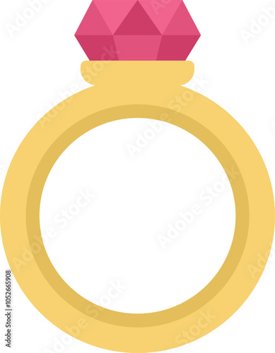 Golden ring featuring a large pink gemstone is isolated on a white background