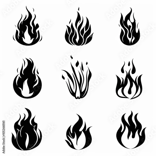 Fire icon, flame bonfire sign, campfire symbol, burn graphic element, fire emblem, grill pictogram