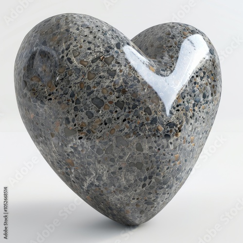 Stone Heart, Polished Granite Heart, Pebble Love Symbol 3d Imitation, White Background