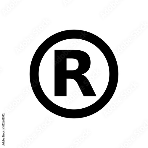Registered trademark symbol. Letter R in round sign. Circled R icon